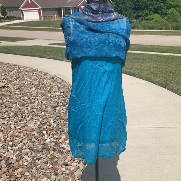 Sacred Threads dress size small/med zebra blues grays sheer flowing summer fun - Picture 13 of 14